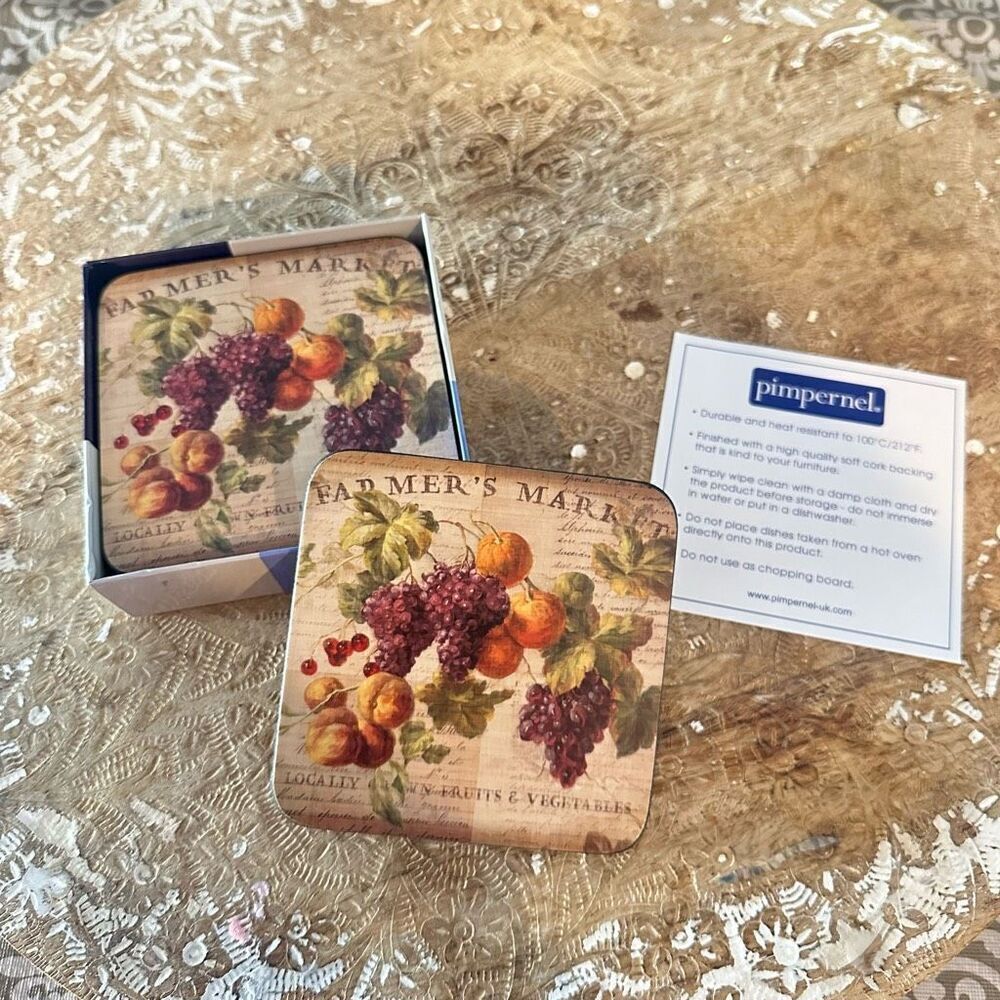 Pimpernel Abundant Fall Set of 6 Glass Coasters NEW  4”‎ x 4”